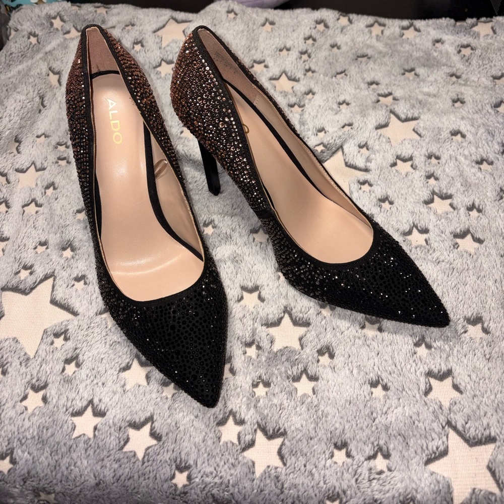 ALDO Black and Bronze/champagne Rhinestone Heel Pumps